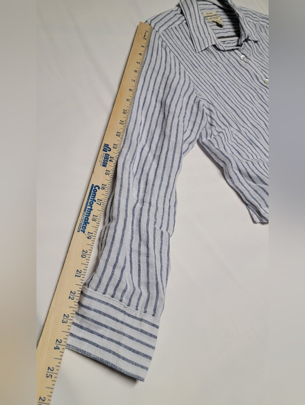 Christian Siriano White and Gray Striped Button-Down 100% Linen Shirt - Picture 12 of 12